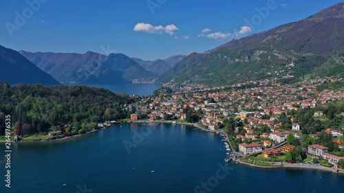 Aerial drone panoramic photo of famous beautiful lake Como one of the deepest in Europe, Lombardy, Italy © aerial-drone