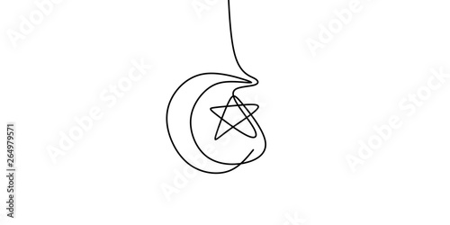 continuous line drawing of moon and star for ramadan kareem
