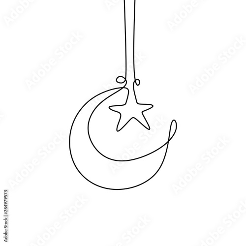 continuous line drawing of moon and star for ramadan kareem