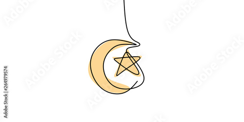 Ramadan moon continuous line drawing