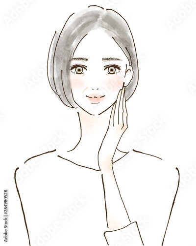 幸せ 美容 健康的なシニア女性 イラスト 手描き Stock Illustration Adobe Stock