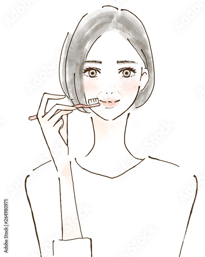 Obraz na płótnie 歯ブラシを持つ女性 笑顔 人物 手描きイラスト シニア w salonie