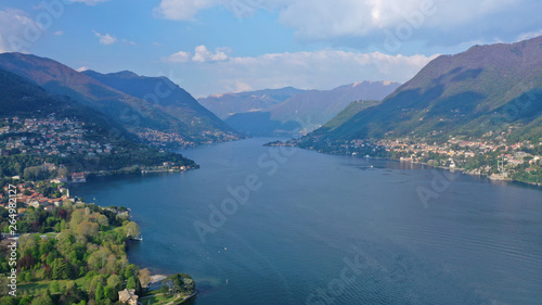 Aerial drone panoramic photo of famous beautiful lake Como one of the deepest in Europe, Lombardy, Italy © aerial-drone