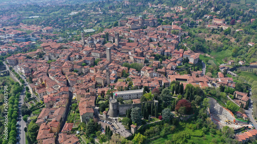 Wallpaper Mural Aerial drone photo of iconic and beautiful old fortified upper Medieval city of Bergamo, Lombardy, Italy Torontodigital.ca