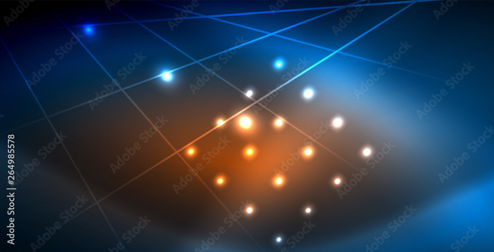 Neon glowing techno lines, blue hi-tech futuristic abstract background template with lights Neon glowing techno lines, blue hi-tech futuristic abstract background template with lights