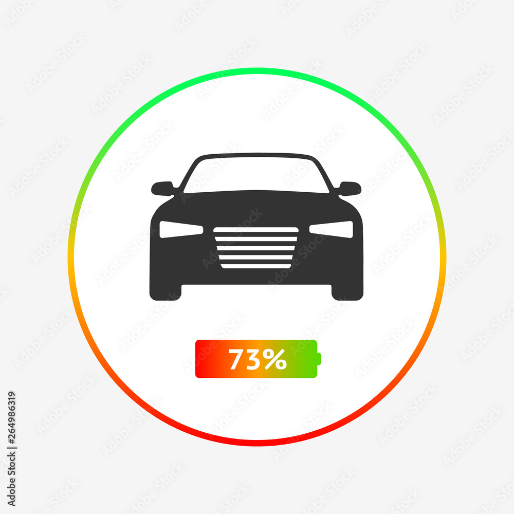 Charging status of your electric car flat icon. The battery charge of an electric vehicle in percent. Charging status of your electric car flat icon. The battery charge of an electric vehicle in percent.