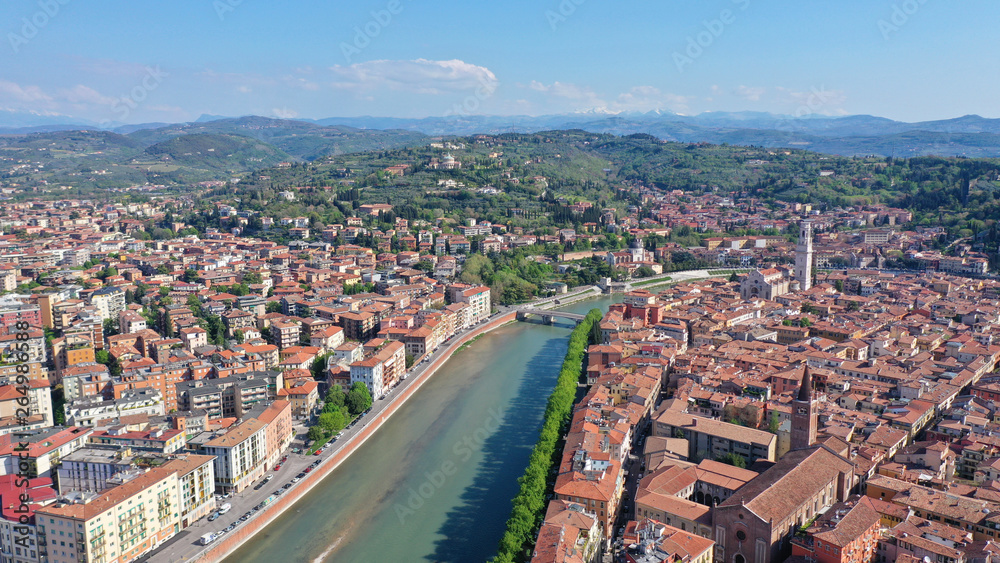 Aerial drone panoramic photo from iconic city of Verona, Italy