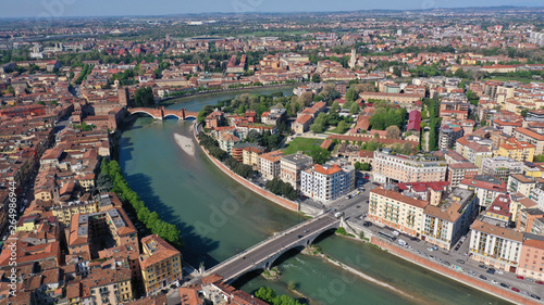 Aerial drone panoramic photo from iconic city of Verona, Italy © aerial-drone