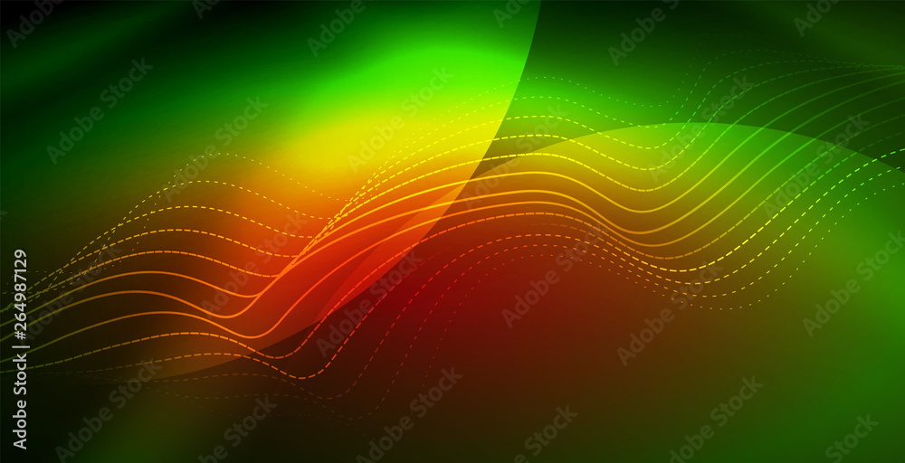 Glowing abstract wave on dark, shiny motion, magic space light. Techno abstract background Glowing abstract wave on dark, shiny motion, magic space light. Techno abstract background