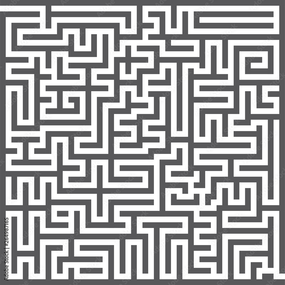 A square labyrinth. Maze game. Gray maze for Your business project. Vector Illustration