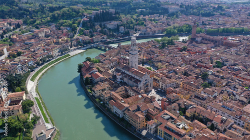 Fototapeta Naklejka Na Ścianę i Meble -  Aerial drone panoramic photo from iconic city of Verona, Italy