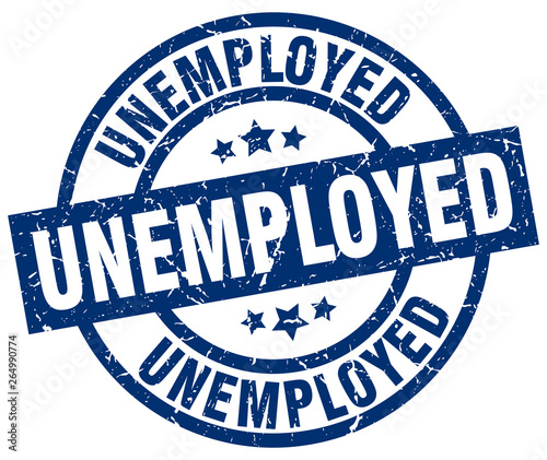 unemployed blue round grunge stamp