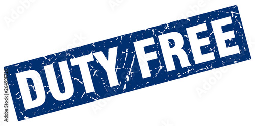 square grunge blue duty free stamp