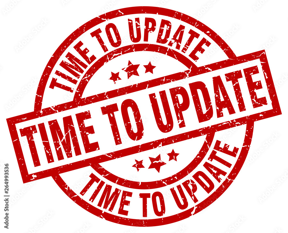 time to update round red grunge stamp time to update round red grunge stamp