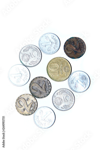 Old, invalid coins from Hungary isolated on a white background. 