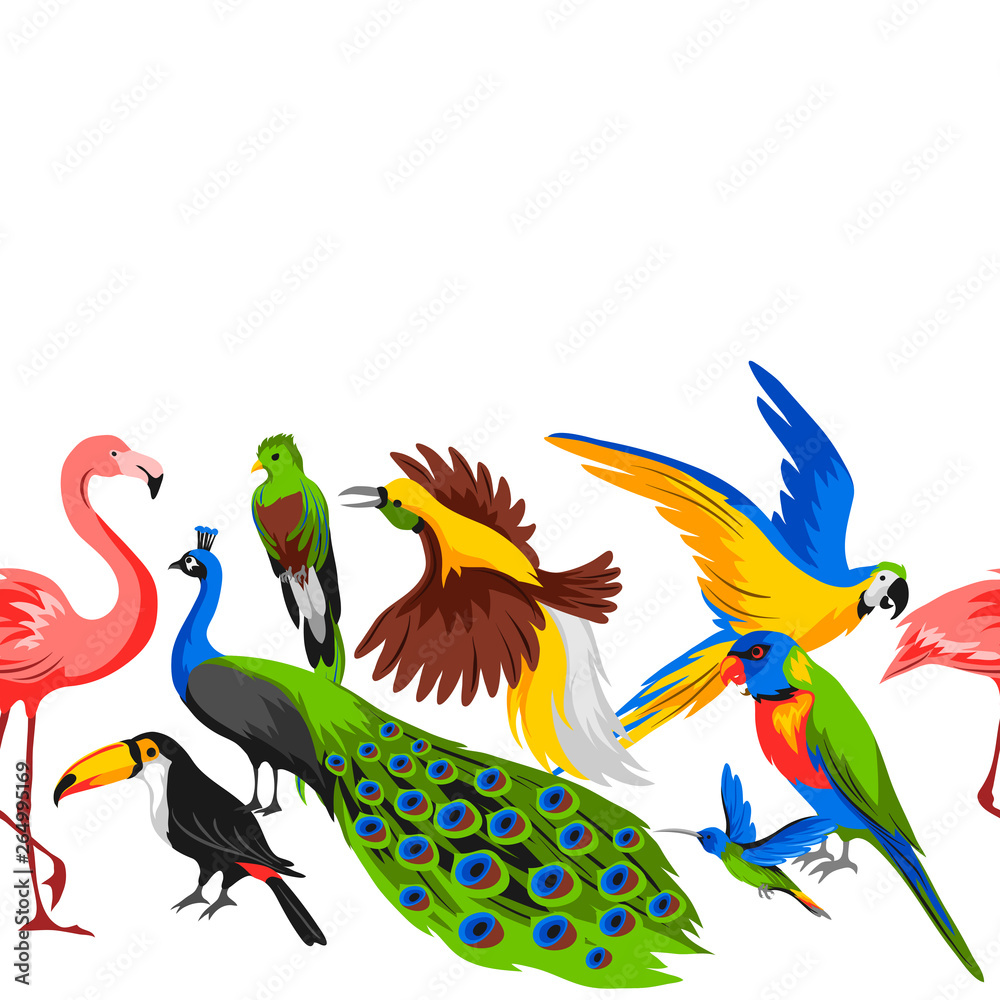 Seamless pattern with tropical exotic birds. Seamless pattern with tropical exotic birds.
