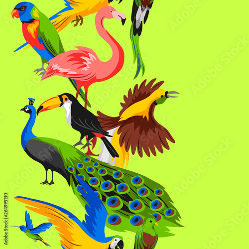 Seamless pattern with tropical exotic birds.