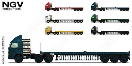 Isolated empty NGV semi trailer truck 40 ft on transparent background