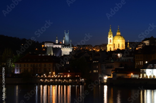 St. Nicholas Church, Strahov Monastery and bridge towers of Charles Bridge by night