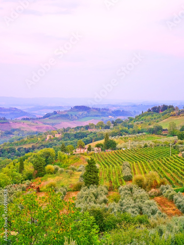 View of the countryside in Tuscany  Italy at dusk.