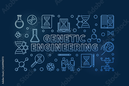 Wallpaper Mural Genetic Engineering vector blue outline horizontal biotechnology illustration on dark background Torontodigital.ca