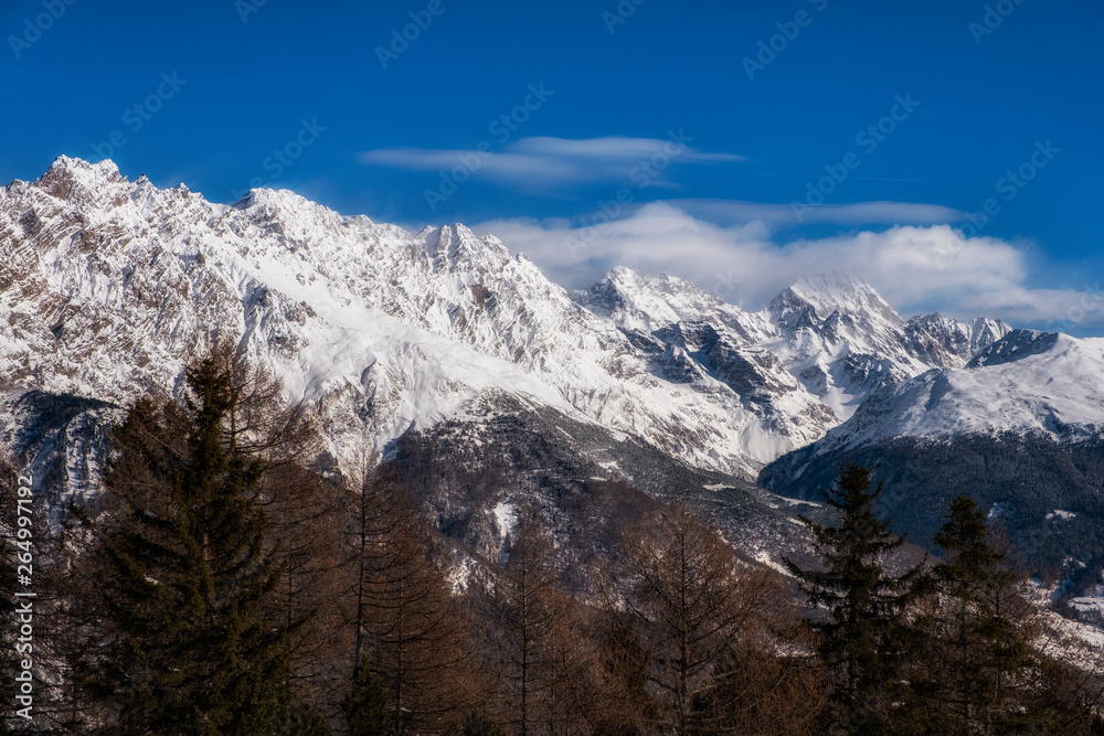 Valdidentro Valtellina Italy Winter. Skiing resort Cima Piazzi/San Colombano, Alps, ski slope.