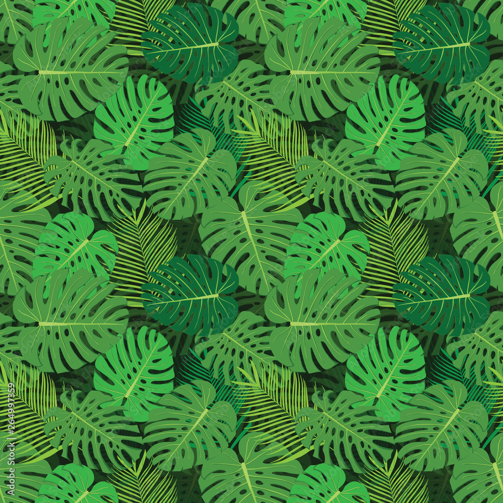Monstera vector pattern, seamless vector tropical background