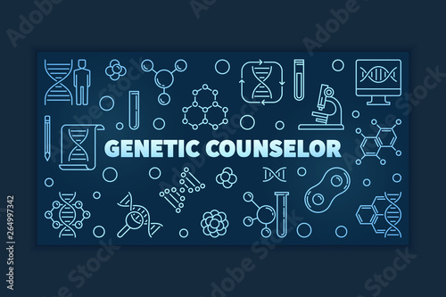 Genetic Counselor vector blue concept linear banner or illustration on dark background