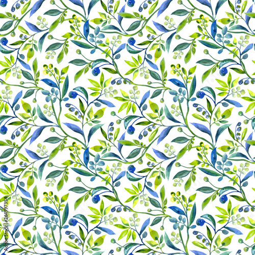 Abstract decorative seamless watercolor floral pattern. 