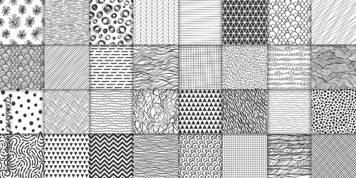 Obraz na plátně Abstract hand drawn geometric simple minimalistic seamless patterns set