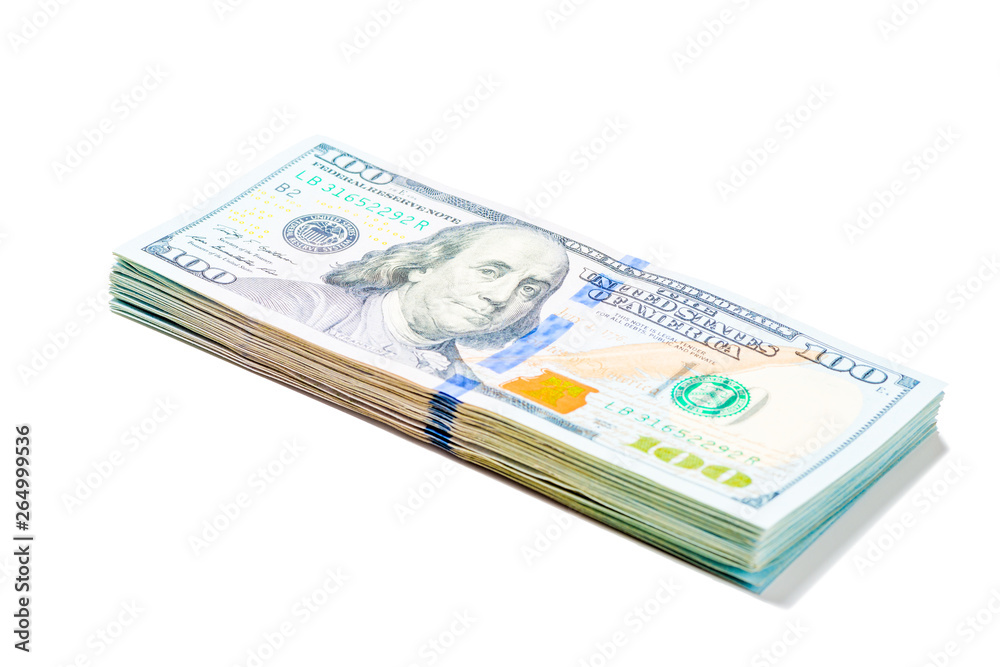 stack of 100 dollar bills piled on white background isolated stack of 100 dollar bills piled on white background isolated
