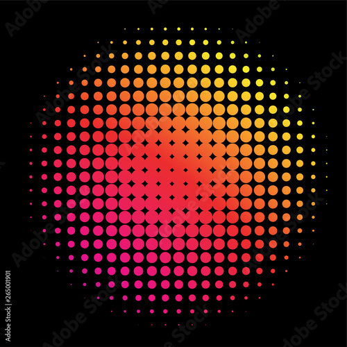 Colorful Rainbow Circle in Halftone, Halftone Dot Pattern, Vector Illustration.