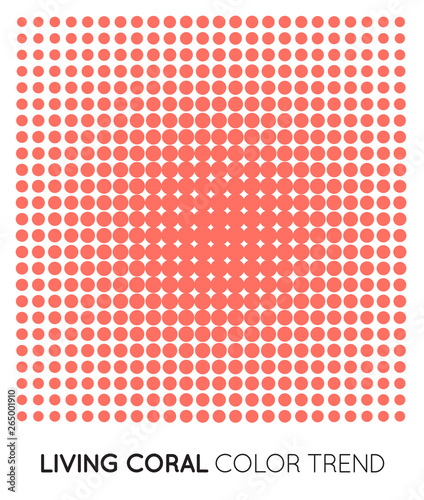 Coral Trendy Color Circle in Halftone, Halftone Dot Pattern, Vector Illustration.