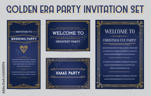 Great Christmas Invitation in Art Deco or Nouveau Epoch 1920's Gangster Empire or Boardwalk Era Style Vector Set for Main Event of the Year