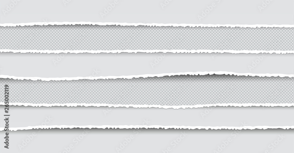 Obraz premium Set of Ripped and Torn Paper Stripes. Texture of Paper with Damaged Edge Isolated on Transparent background. Vector illustration.