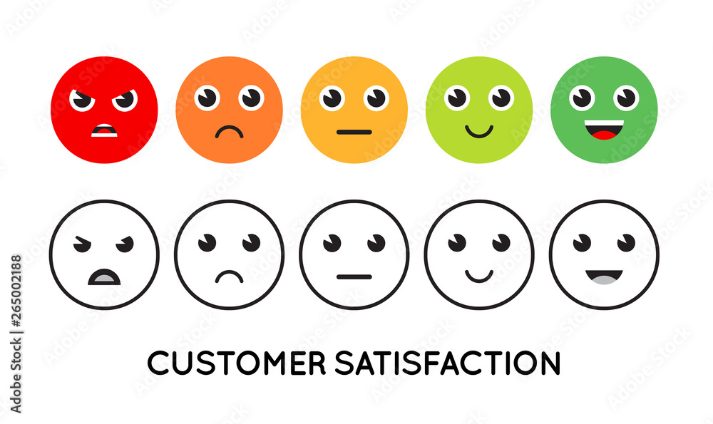 Satisfaction Rating. Set of Feedback Icons in form of emotions. Excellent, good, normal, bad, awful. Vector illustration.