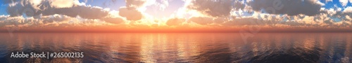 beautiful panorama of the sea sunset, the sun among the clouds above the ocean surface © ustas