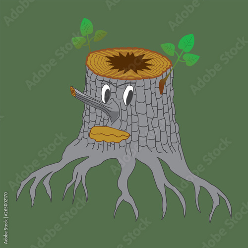 Tree stump monster cartoon color drawing