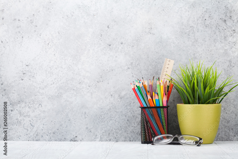 Obraz premium Loft home office workplace with supplies