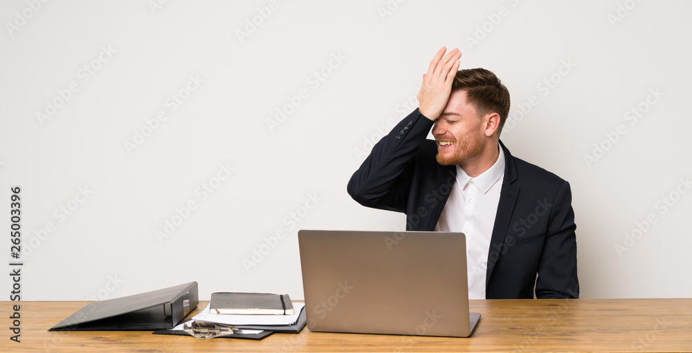 Businessman in a office has realized something and intending the solution Businessman in a office has realized something and intending the solution