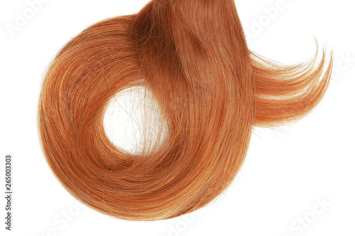 Long red hair isolated on white background. In shape of circle