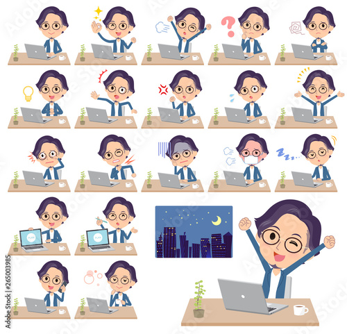 blue suit Glasses man_desk work