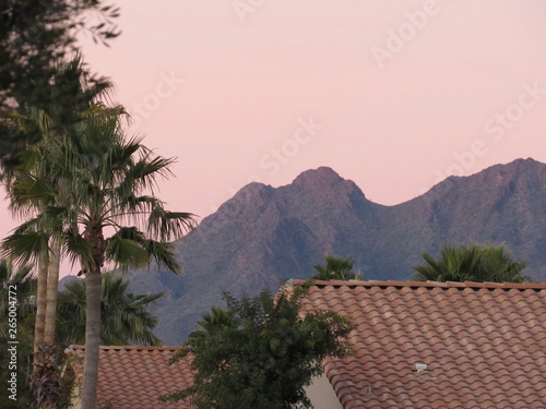 View of mountains near Scottsdale, Arizona at sunset 