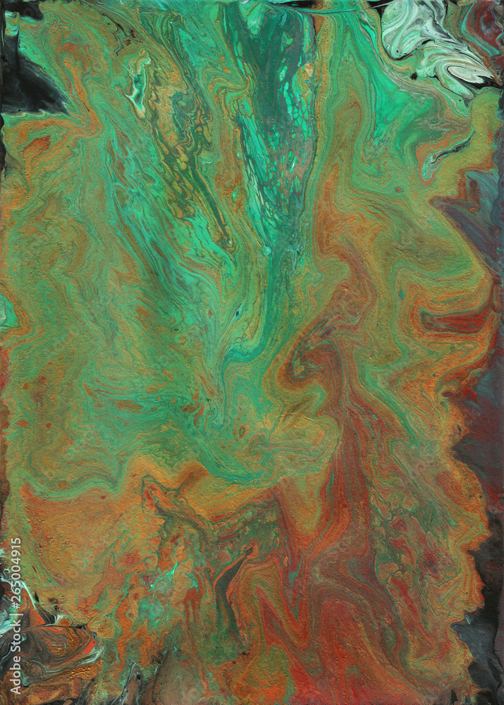 'Paradise Lost': Marble texture. Acrylic pour fluid art. Background pattern design. Turquoise & red agate. Planet surface.