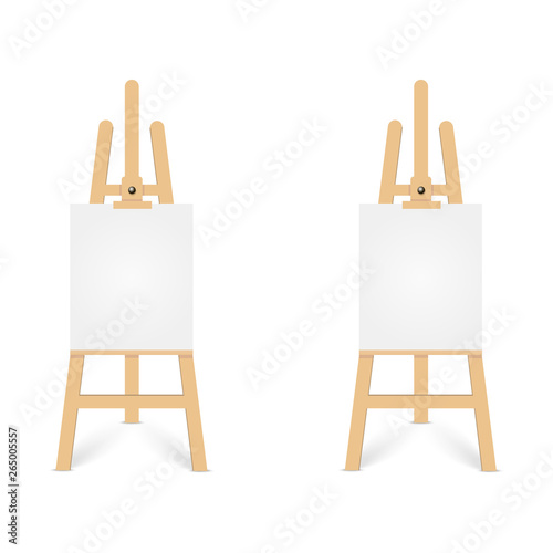 Vector set of wooden brown black and white sienna easels. Vector