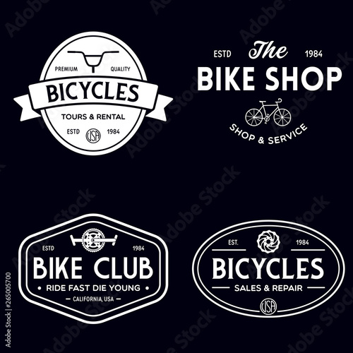Set of vintage and modern bike shop logo badges and labels. Cycle wheel isolated vector. Old style bicycle shop and repair logotypes.