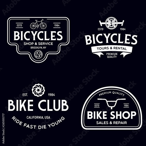 Set of vintage and modern bike shop logo badges and labels. Cycle wheel isolated vector. Old style bicycle shop and repair logotypes.