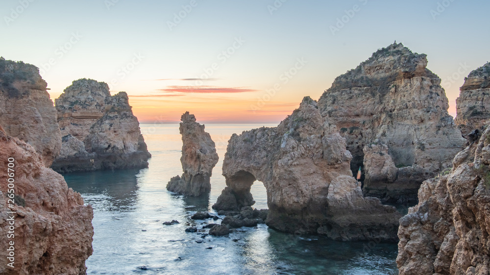 Scenic sunset at famous point of view near lagos, Algarve, Portugal