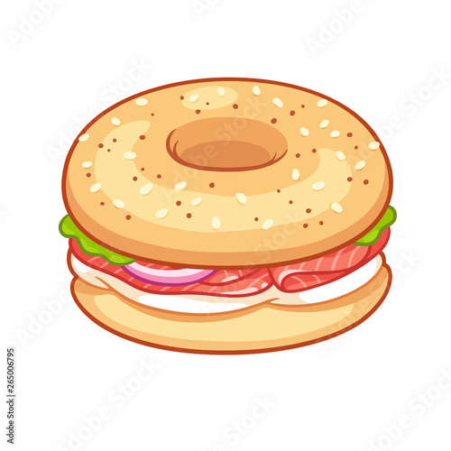 Bagel with cream cheese and salmon