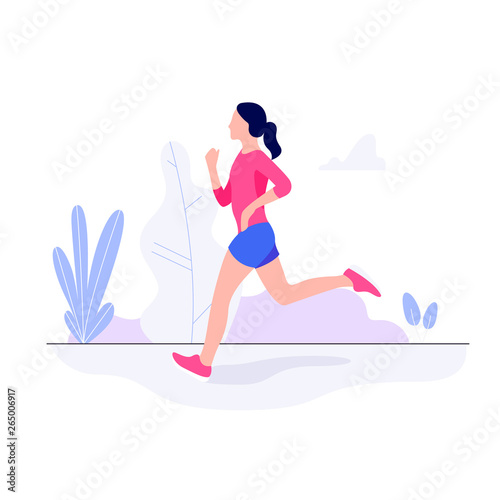 Athletic young woman working out, running, jogging.